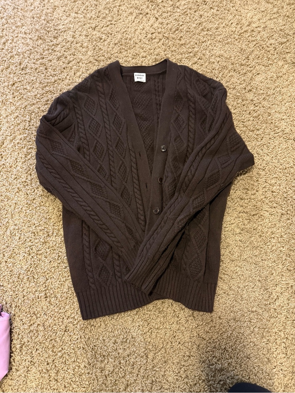 Aritzia Women’s Dark Brown Wool Cable-Knit Cardigan